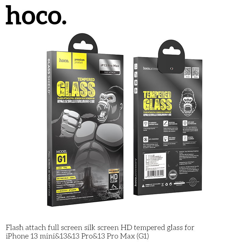 HOCO G1 Full Silk Screen HD Tempered Glass Anti-fingerprint Screen Protector For iPhone 13 Pro Max/14 Plus