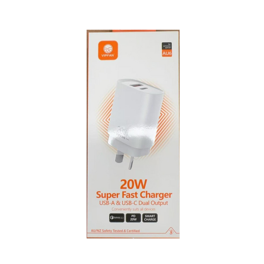 VFAN 20W Super Fast Charger USB-A&USB-C DUAL Output - AU6 wholesale mobile accessory