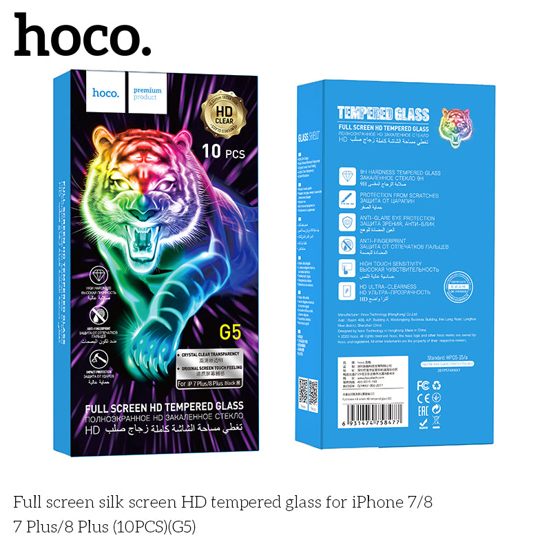 HOCO G5 Full Silk Screen HD Tempered Glass For iP7/8 White - 10 Pack