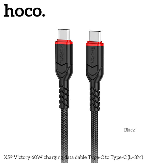 HOCO X59 Victory Type-C to Type-C 60W charging cable (L=3M) - Black