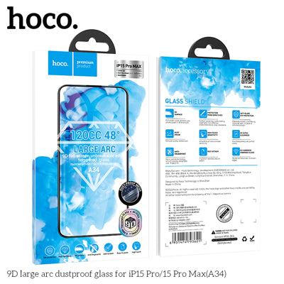 HOCO A34 9D Large Arc Dustproof Glass Screen Protector For iP15 Pro Max