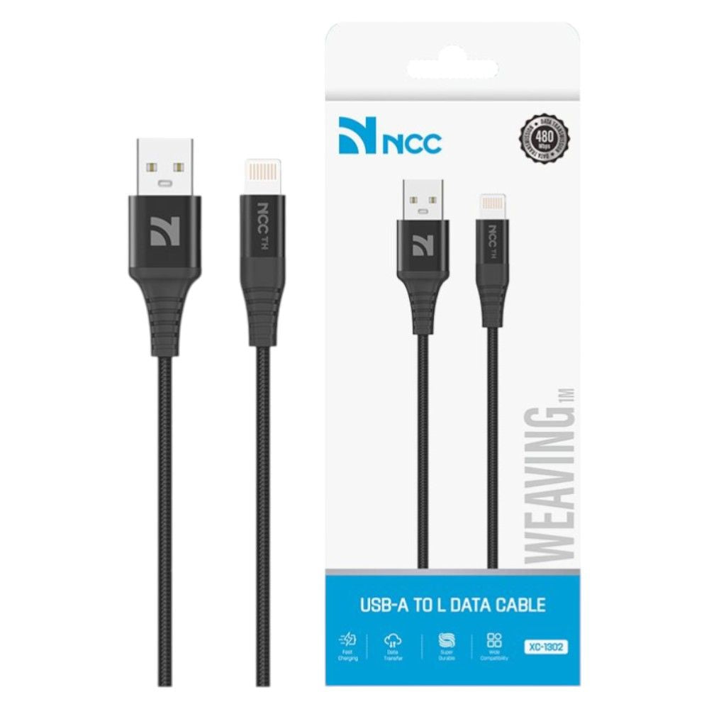 NCC Cable Super Value Series XC-1302 A TO L 2A 1M Weaving+Aluminum Alloy Black-A TO L 2A