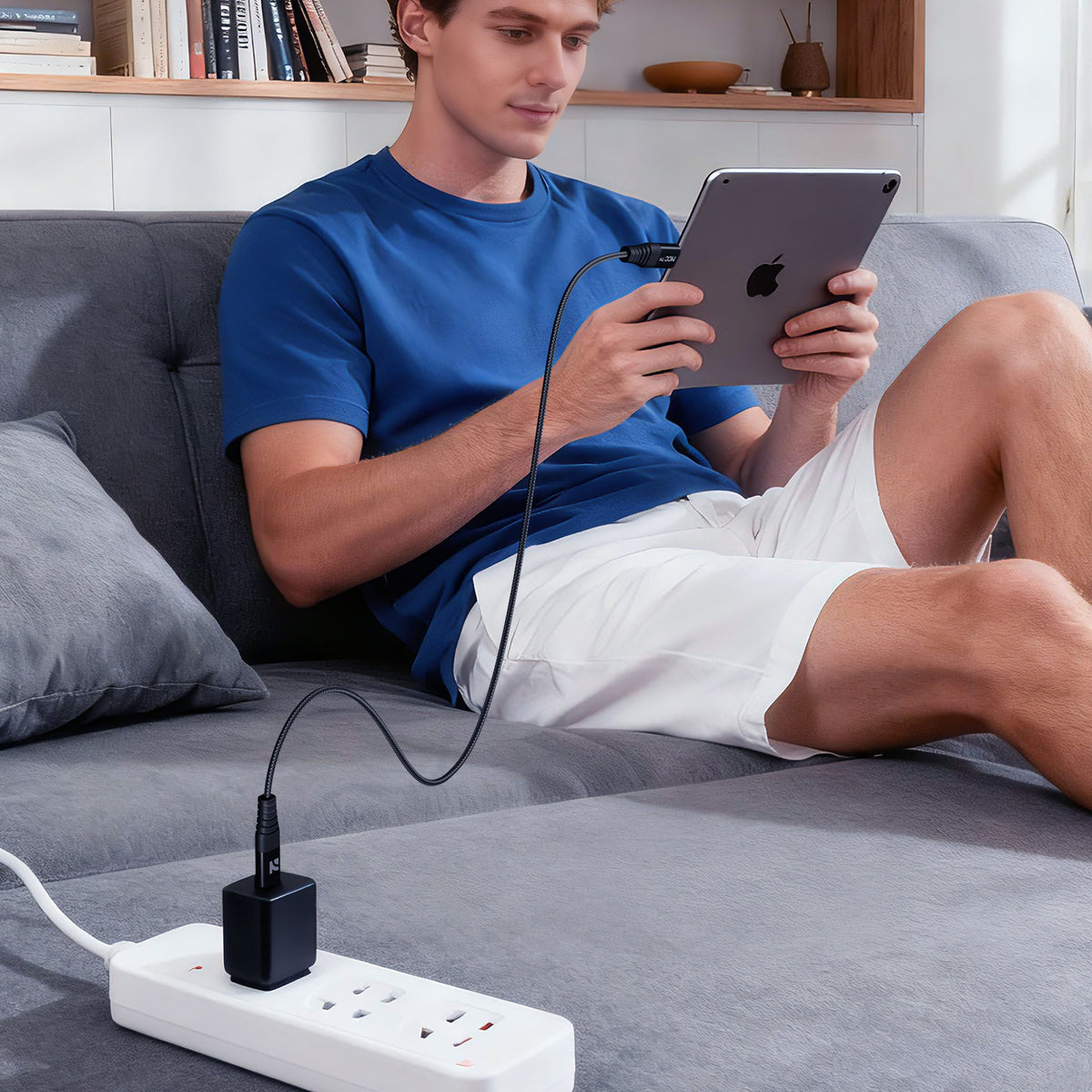 NCC XC-1313 2M braided aluminium cable charging a tablet