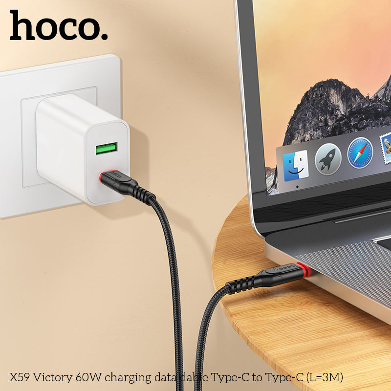 HOCO X59 Victory Type-C to Type-C 60W charging cable (L=3M) - Black