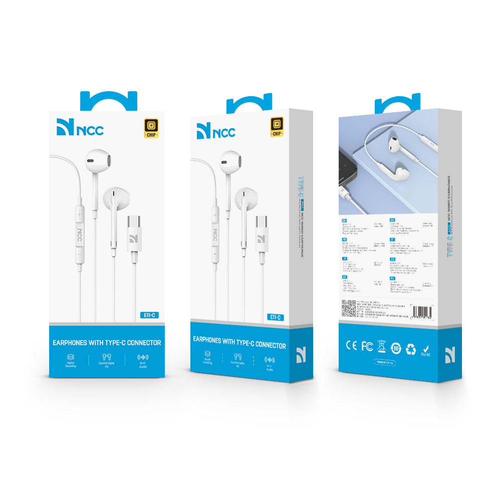 NCC E11-C wired earphones with Type-C connector, white