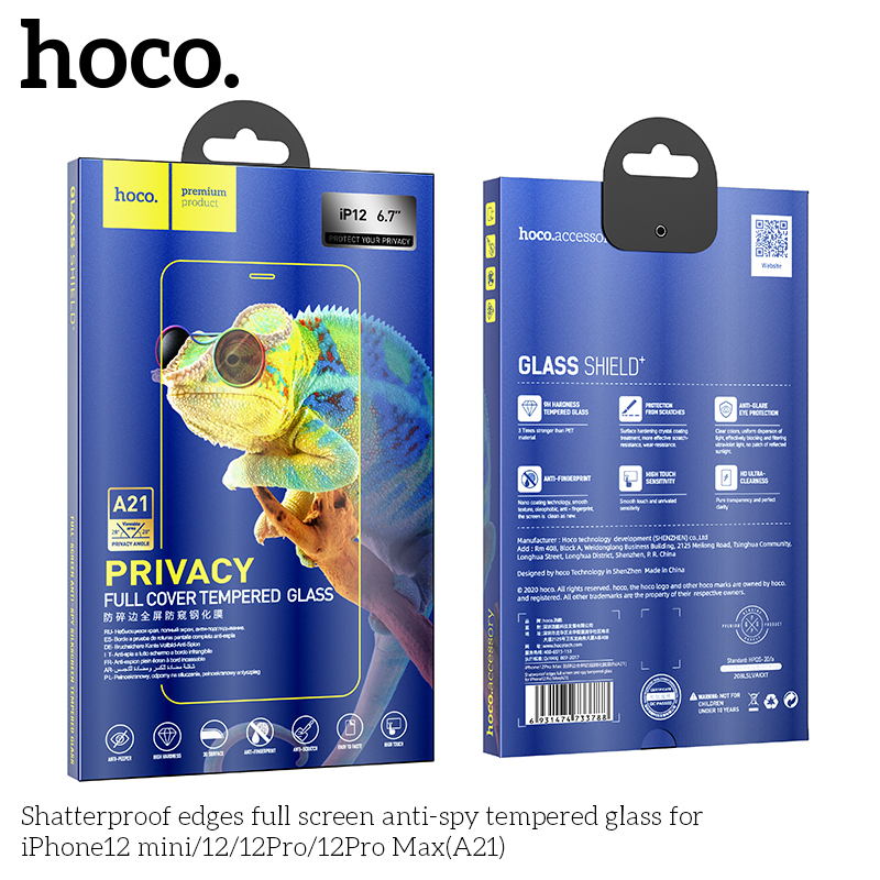 HOCO A21 Full screen anti-Drop and privacy proof tempered glass For iPhone 12/12 Pro