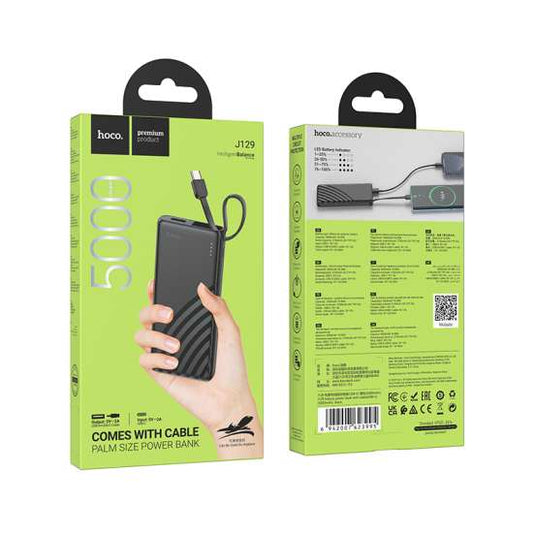 Hoco J129 Nature power bank with cable(iP)(5000mAh) Black