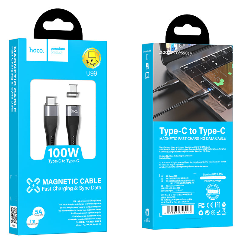 HOCO U99 Vortex 100W magnetic charging data cable Type-C to Type-C(L=1M ...