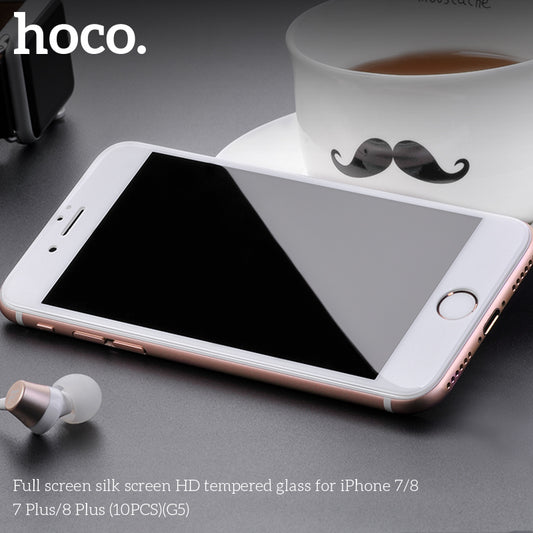 HOCO G5 Full Silk Screen HD Tempered Glass For iP7/8 Plus White - 10 Pack