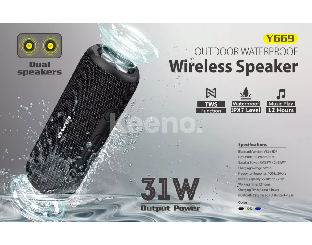AWEI Y669 PORTABLE OUTDOOR WIRELESS SPEAKER Black