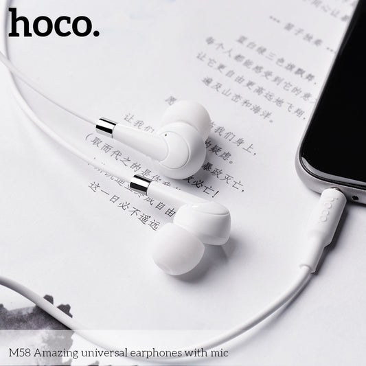 HOCO M58 Stereo Wired Headset with Mic - White
