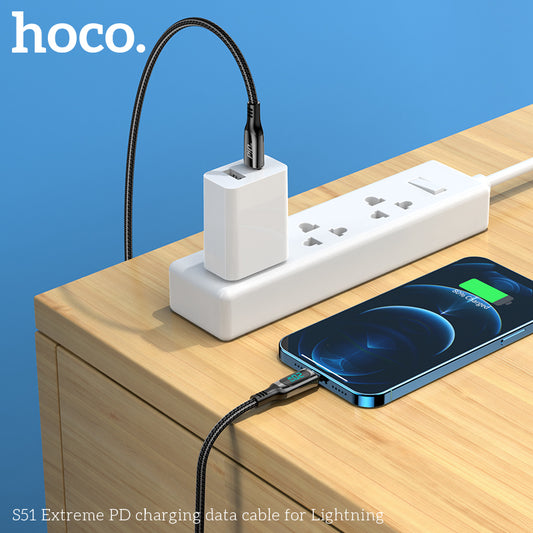 HCOO S51 Extreme PD charging cable TYPE C to LIGHTNING - Black