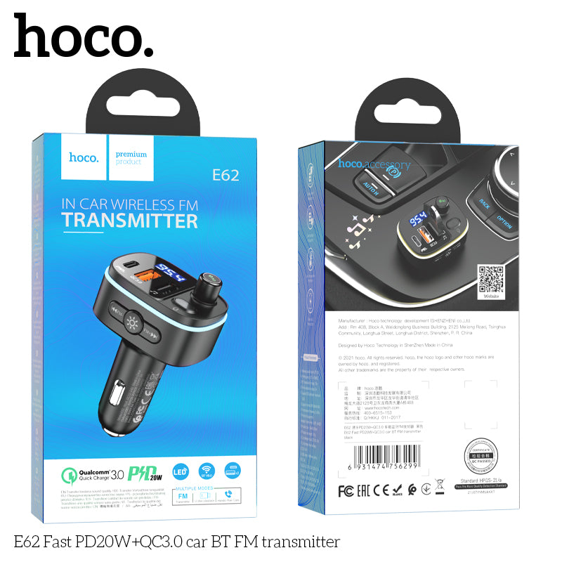 HOCO E62 Wireless FM Transmitter withPD20W+ Qc3.0 Fast Charger wholesale mobile accessory