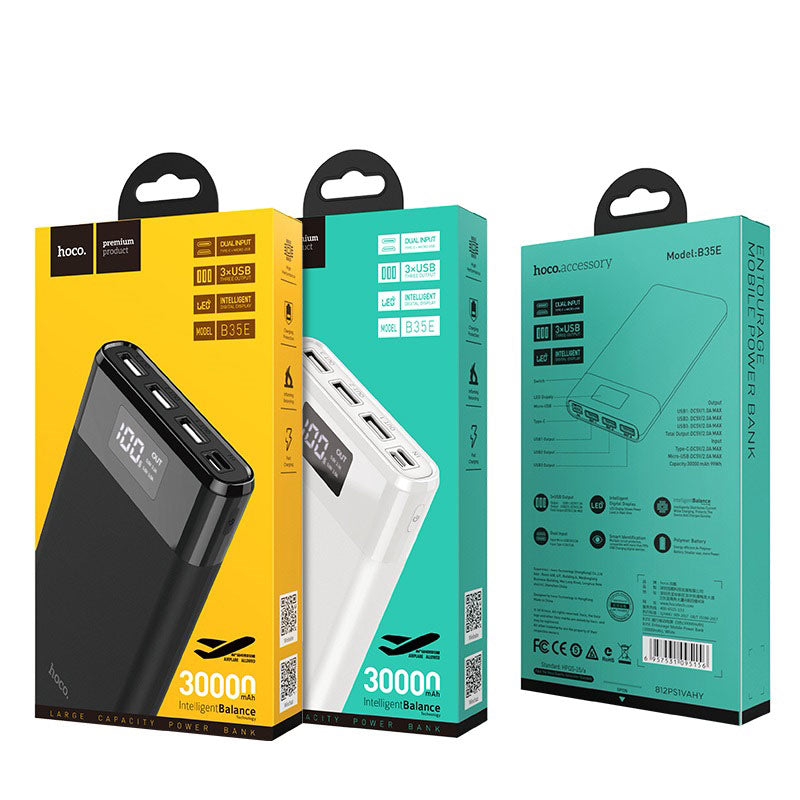 HOCO B35E Portable High Capacity Power Bank (30000mAh) - White
