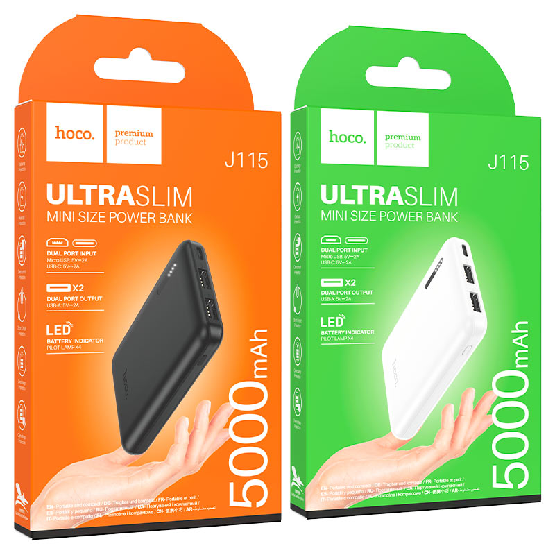 Hoco J115 Fast Smart Charging Power Bank 5000mAh - Black