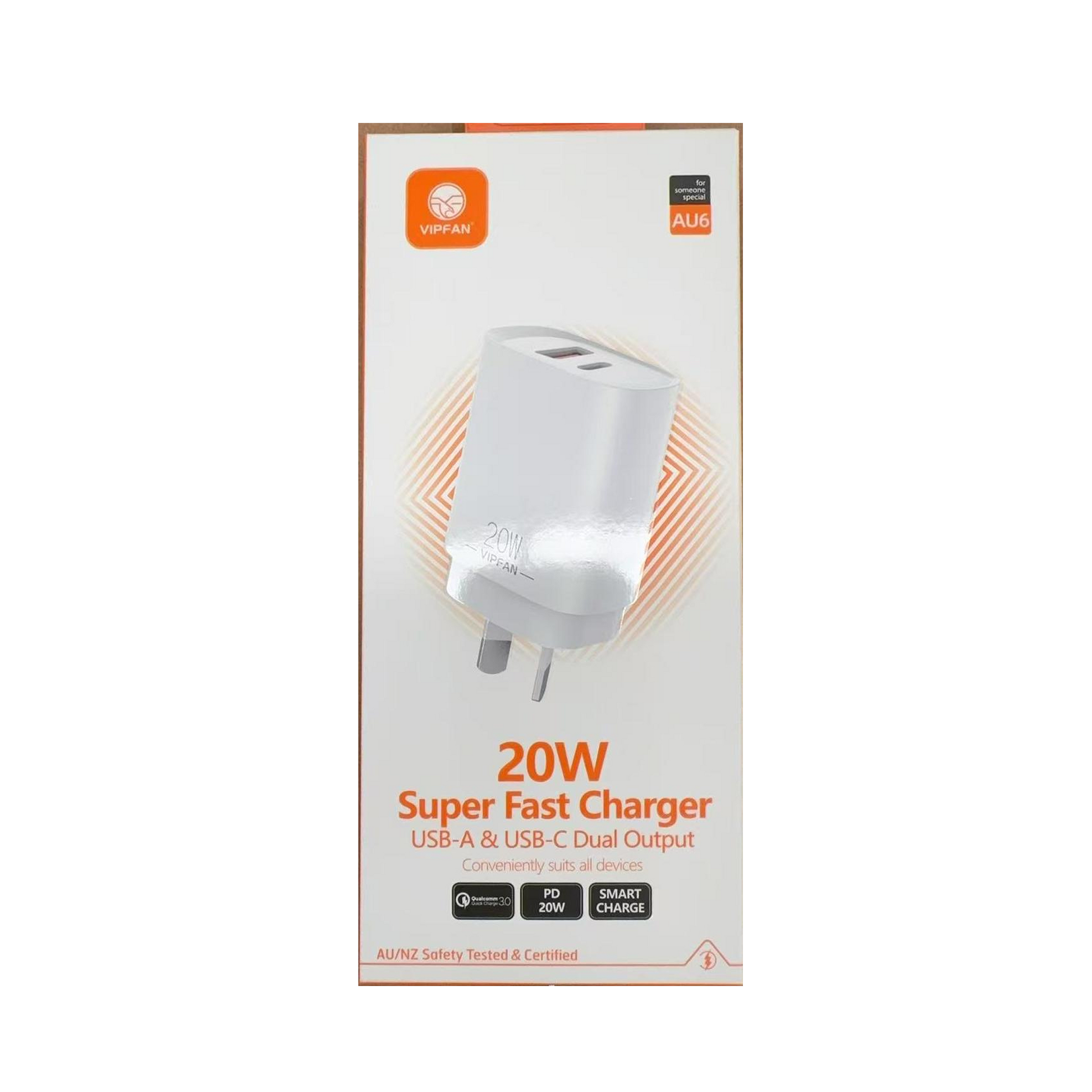 VFAN 20W Super Fast Charger USB-A&USB-C DUAL Output - AU6 wholesale mobile accessory