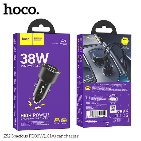 HOCO Z52 Spacious PD38W(1C1A) car charger - Black