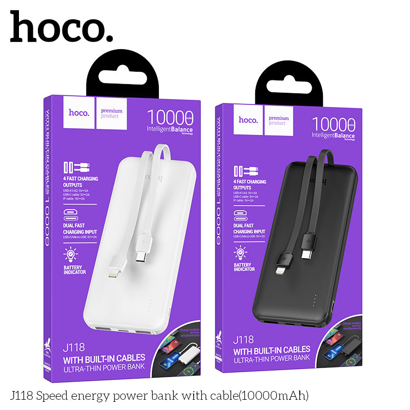 Hoco J118 Speed energy power bank with cable 10000mAh - Black wholesale mobile accessory