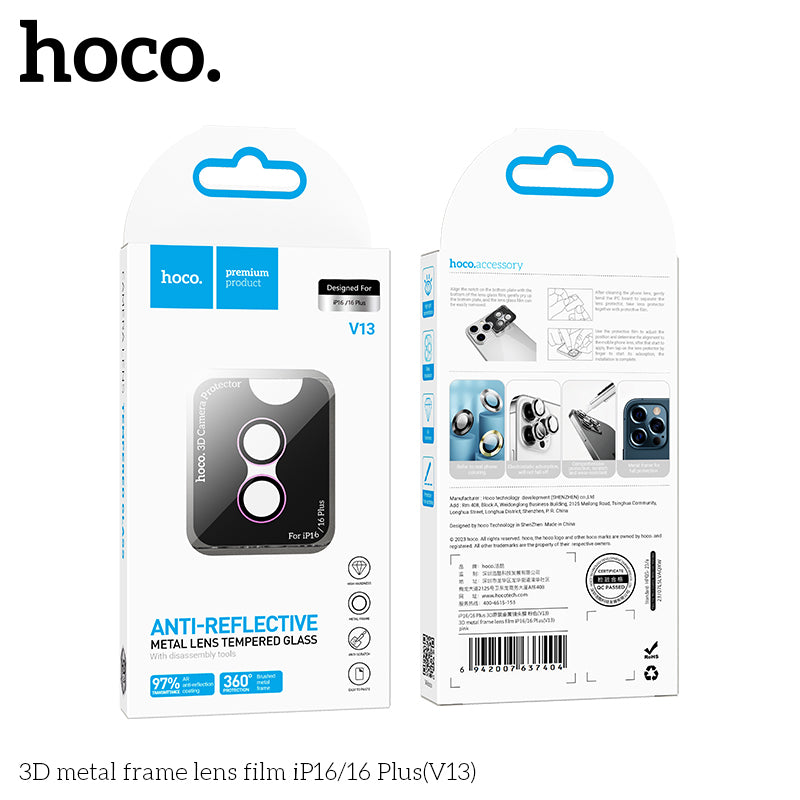 HOCO 3D metal frame lens film iP16/16 Plus(V13) - Silver