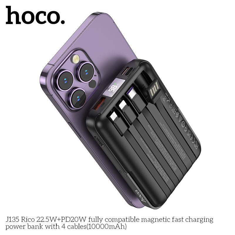 J135 Rico 22.5W+PD20W 10000mAh MagSafe + 4 Cables + Power Bank wholesale mobile accessory