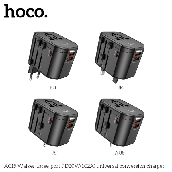 HOCO AC15 Walker three-port PD20W(1C2A) universal conversion charger