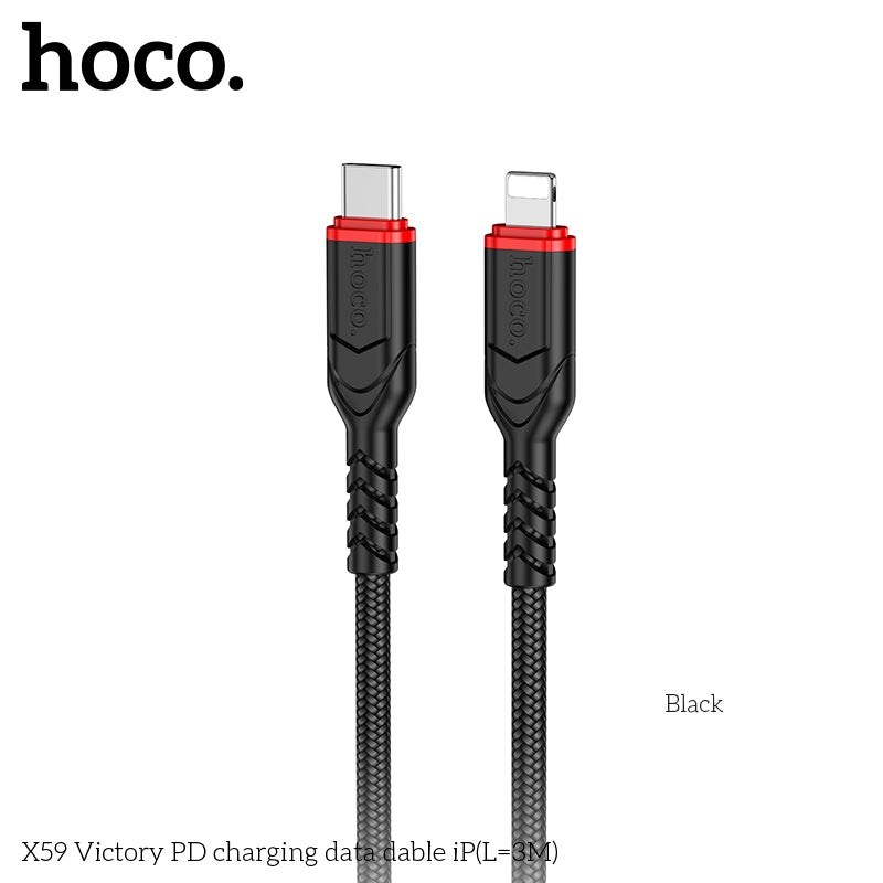 50% credit back - HOCO X59 Victory PD Type-C to Lightning charging  cable iP(L=3M) - Black