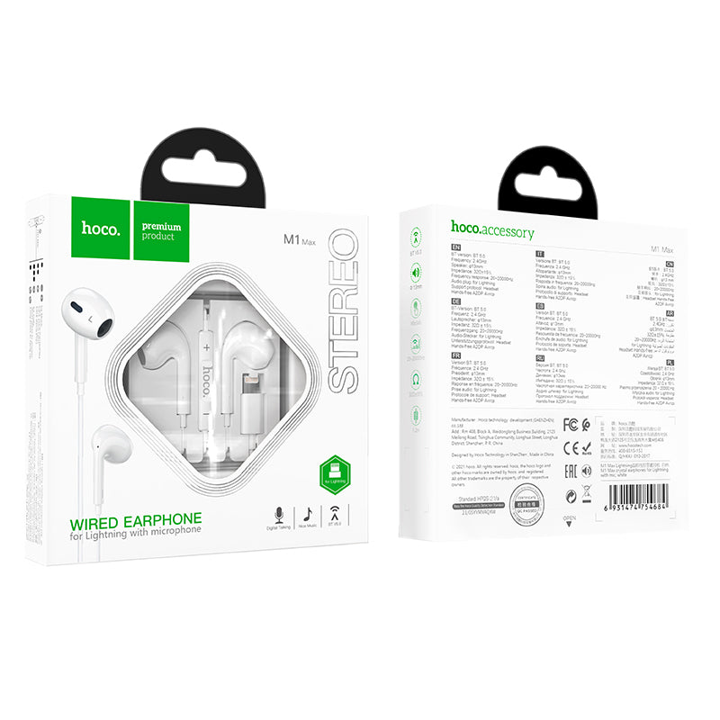 M1 Max crystal earphones for iP with mic - White