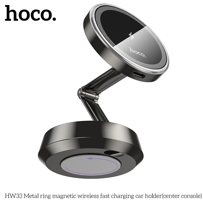 HW33 Metal ring magnetic wireless fast charging car holder(center console)