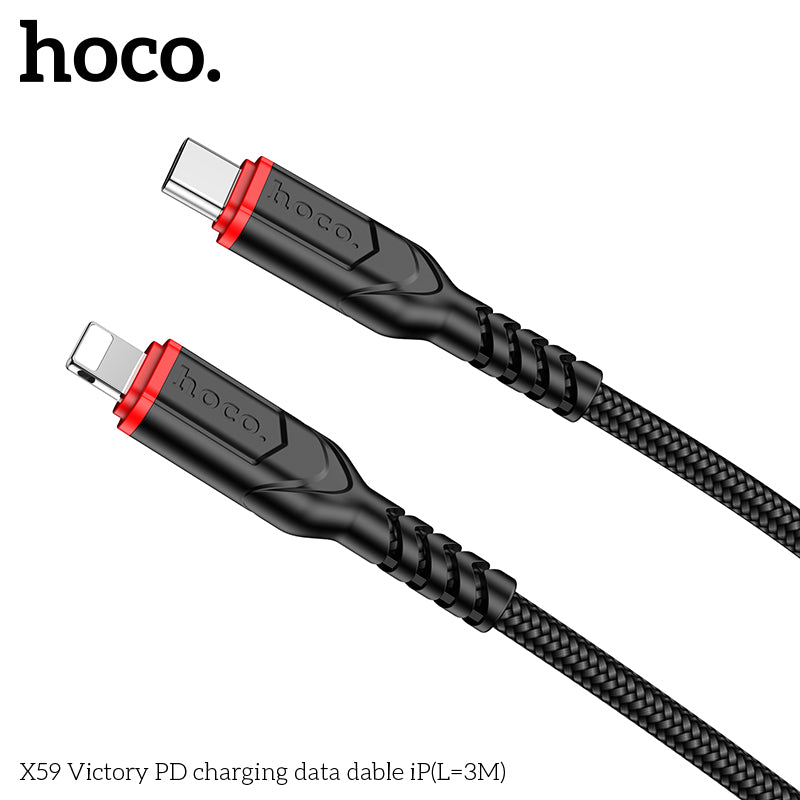 50% credit back - HOCO X59 Victory PD Type-C to Lightning charging  cable iP(L=3M) - Black