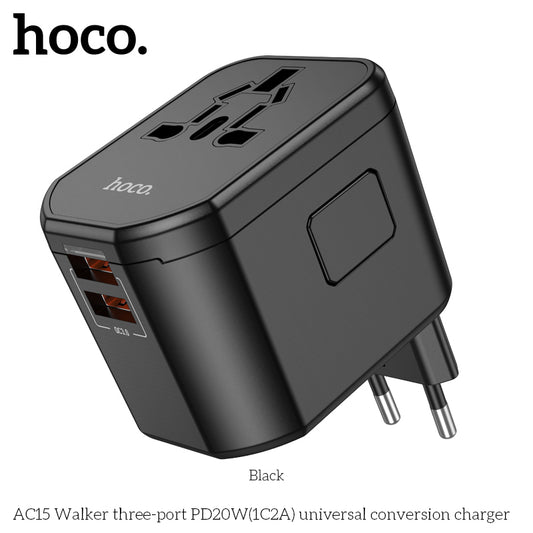 HOCO AC15 Walker three-port PD20W 1C2A universal Charger wholesale mobile accessory