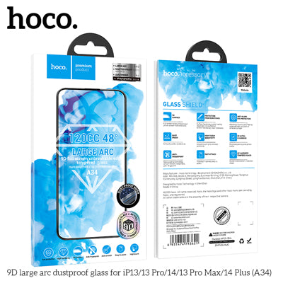 HOCO A34 9D Large Arc Dustproof Glass Screen Protector For iP14/13/13Pro