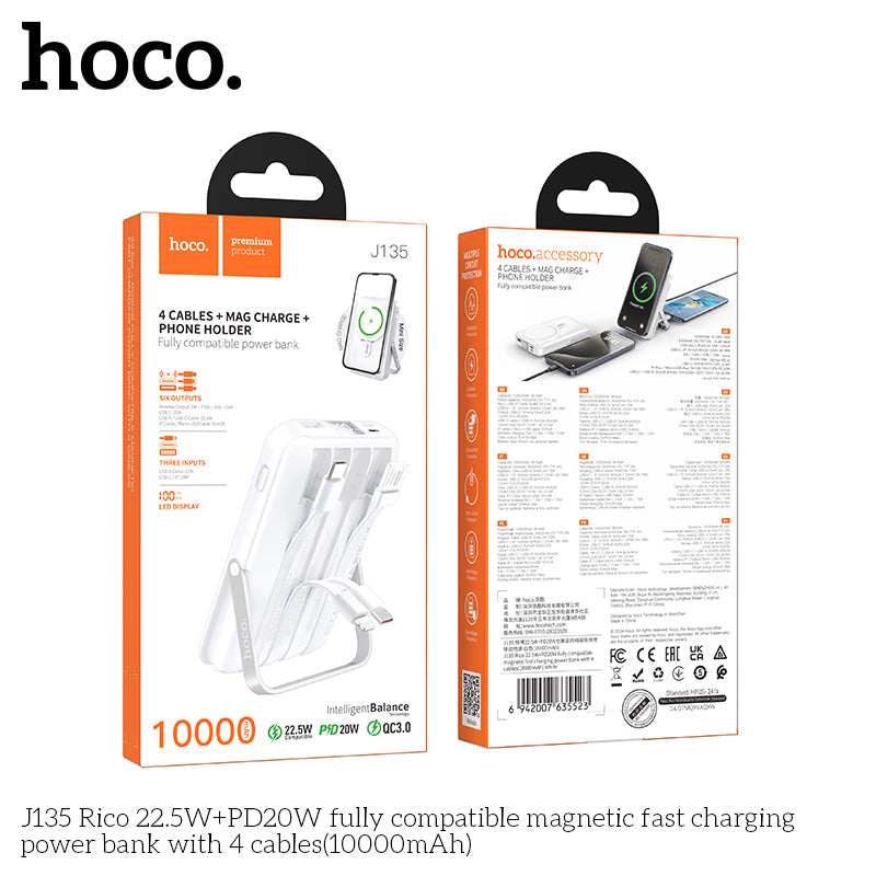 J135 Rico 22.5W+PD20W 10000mAh MagSafe + 4 Cables + Power Bank wholesale mobile accessory