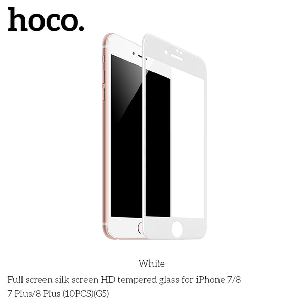 HOCO G5 Full Silk Screen HD Tempered Glass For iP7/8 White - 10 Pack