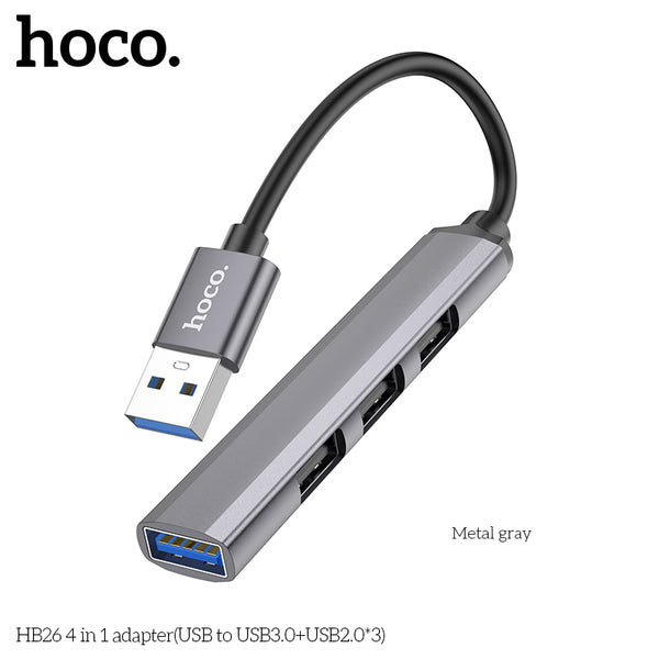 HOCO USB3.0+USB2.0*3- HB26- Metal Grey