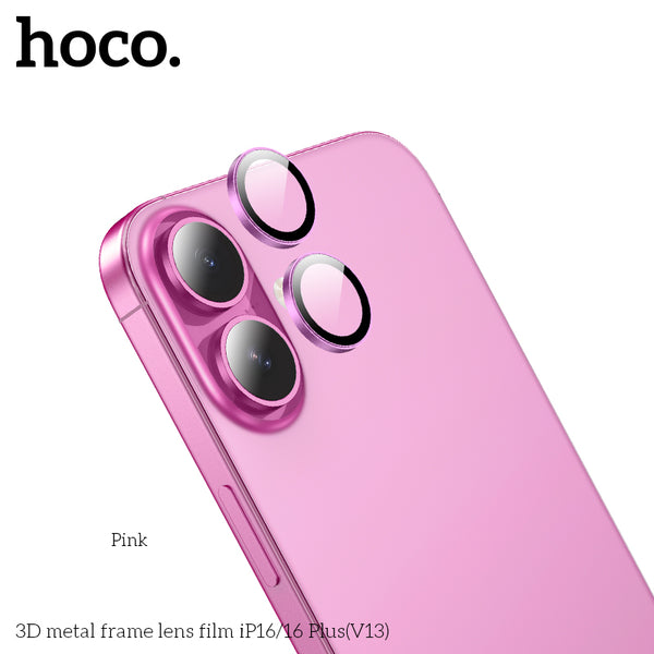 HOCO 3D metal frame lens film iP16/16 Plus(V13) - Pink