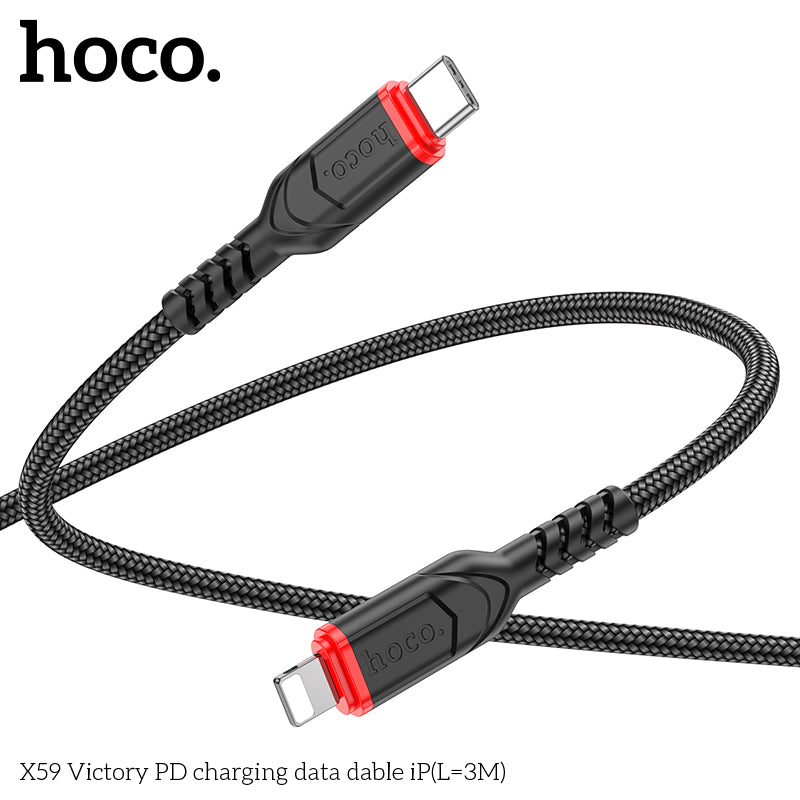 50% credit back - HOCO X59 Victory PD Type-C to Lightning charging  cable iP(L=3M) - Black