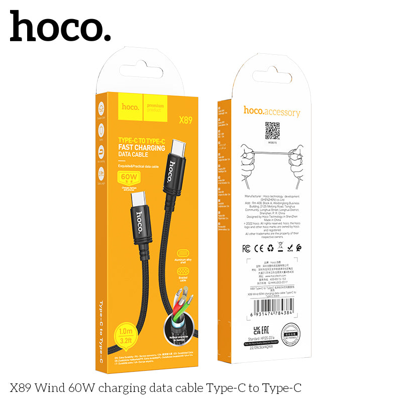 Hoco X89 Wind 60W Braid charging data cable Type-C to Type-C - Black