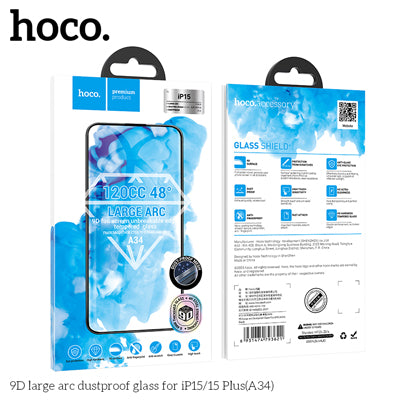 HOCO A34 9D Large Arc Dustproof Glass Screen Protector For iP14Pro/ 15