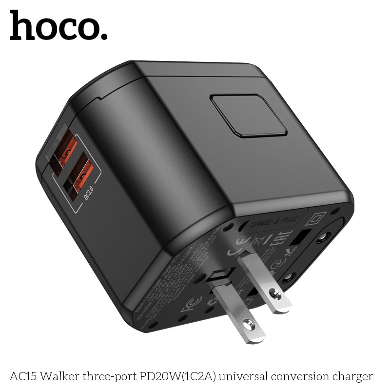 HOCO AC15 Walker three-port PD20W 1C2A universal Charger wholesale mobile accessory