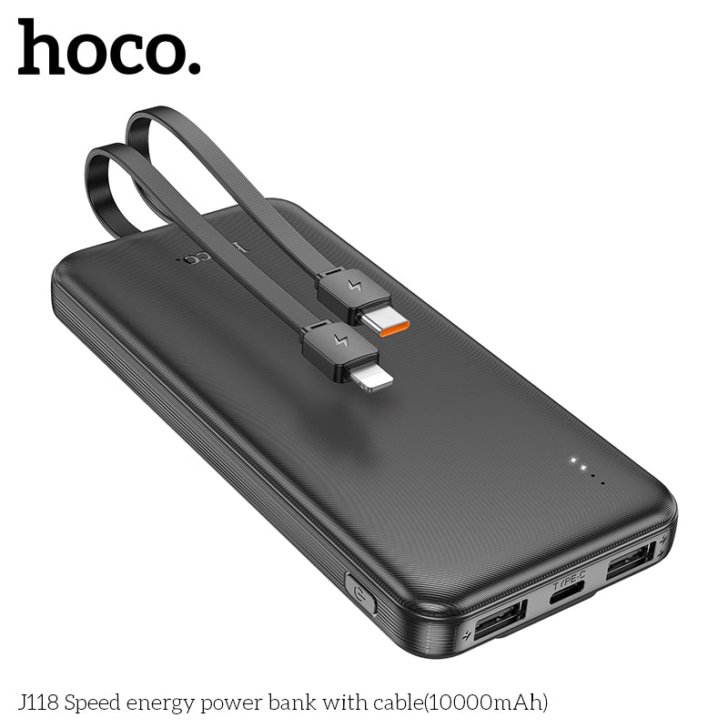 Hoco J118 Speed energy power bank with cable 10000mAh - Black wholesale mobile accessory