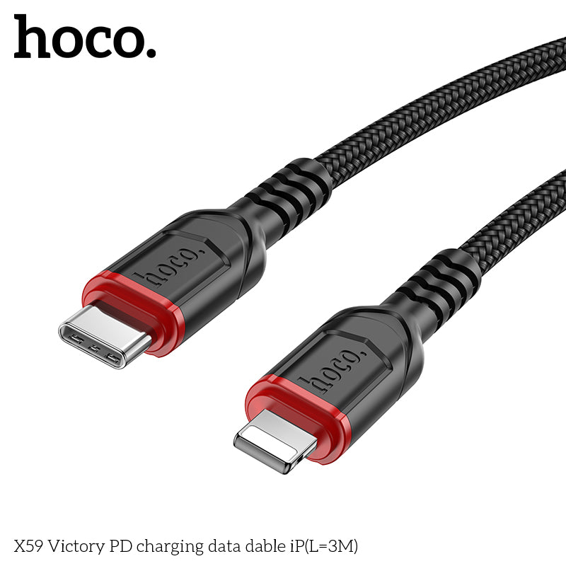 50% credit back - HOCO X59 Victory PD Type-C to Lightning charging  cable iP(L=3M) - Black