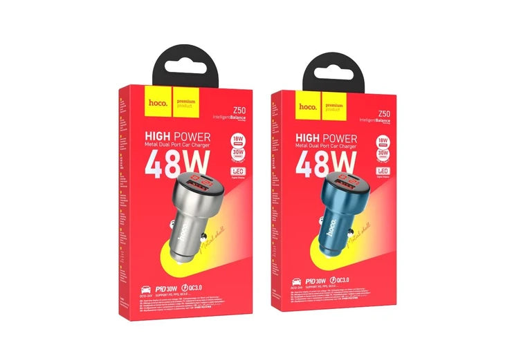 HOCO Z50 Leader 48W dual-port PD30W+QC3.0 car charger with digital display