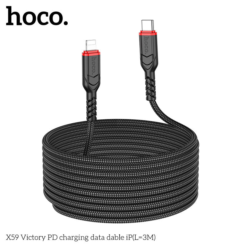 50% credit back - HOCO X59 Victory PD Type-C to Lightning charging  cable iP(L=3M) - Black