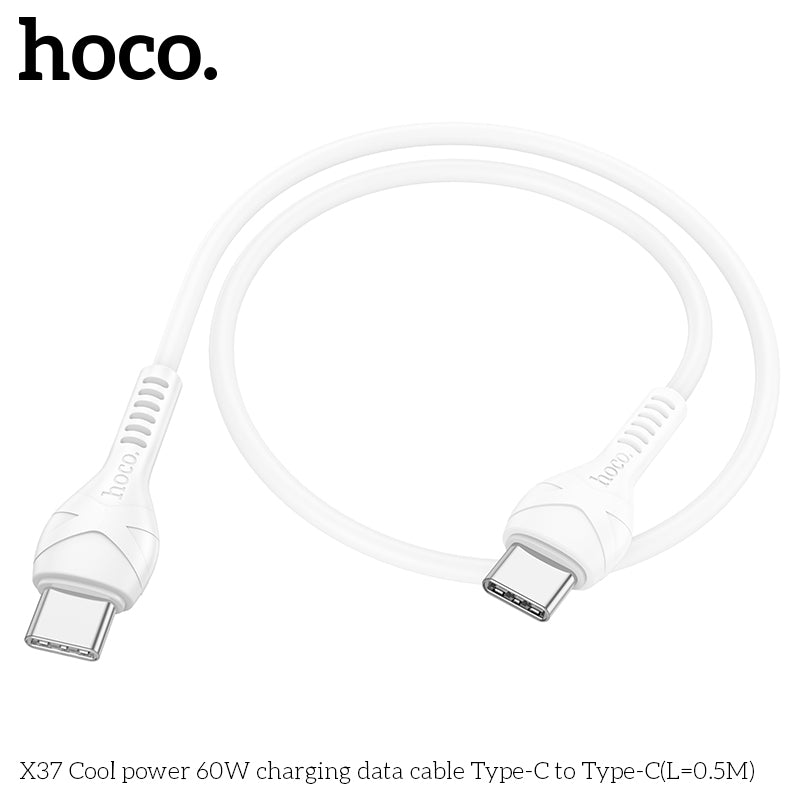HOCO X37 Cool power 60W charging data cable Type-C to Type-C(L=0.5M) White