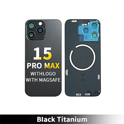 Iphone 15 Pro Max - Compatible Back Glass With Camera Lens And Magnet Aftermarket - Black Titanium