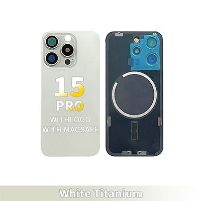 Iphone 15 Pro Back Glass With Camera Lens And Magnet OEM - White Titanium