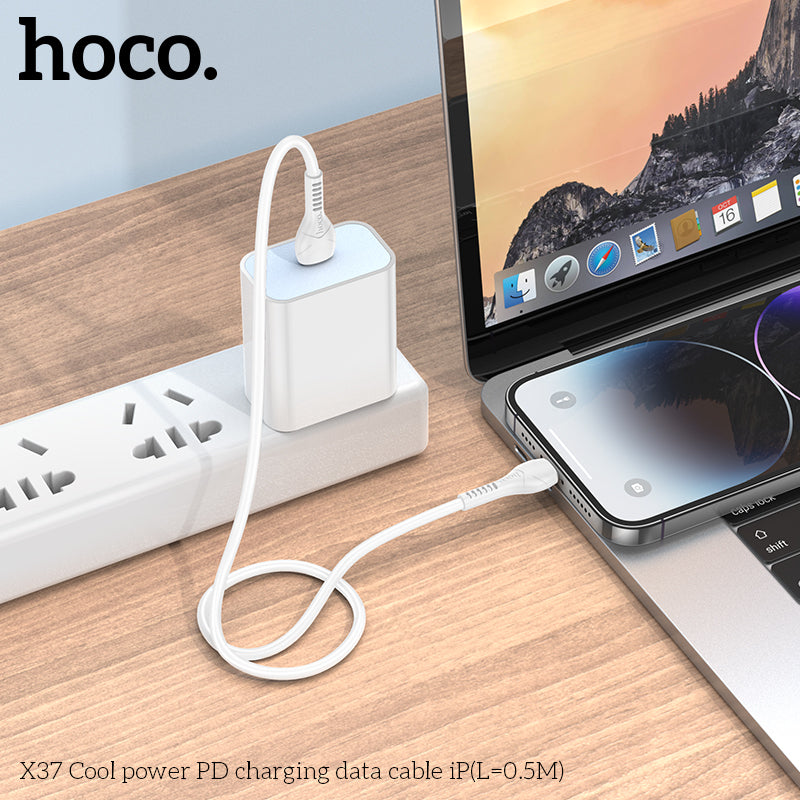 HOCO X37 Cool power PD charging data cable iP(L=0.5M) White