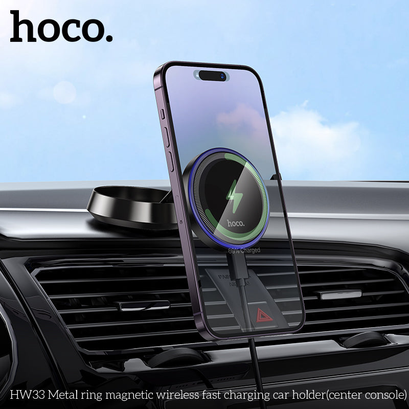 HW33 Metal ring magnetic wireless fast charging car holder(center console)