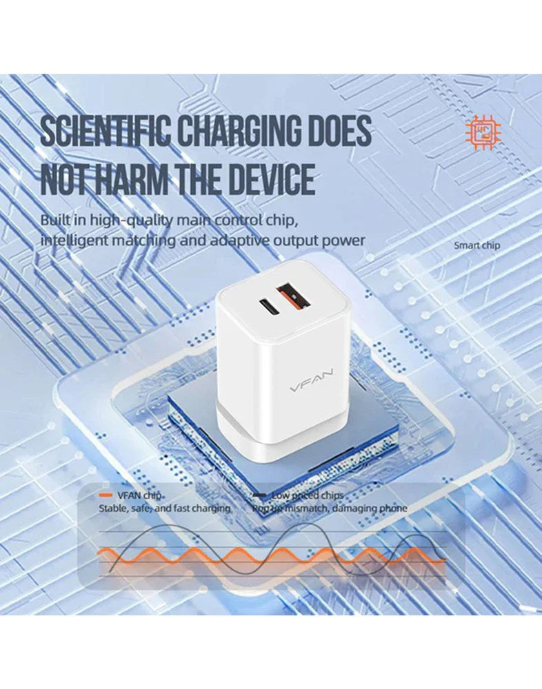 VFAN GaN 35W Dual Type-C & USB-A PD Ultra Fast Charger - AU8 wholesale mobile accessory