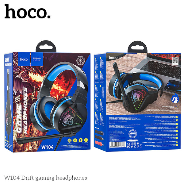 HOCO W104 Wired Gaming Headphones with Mic - Blue